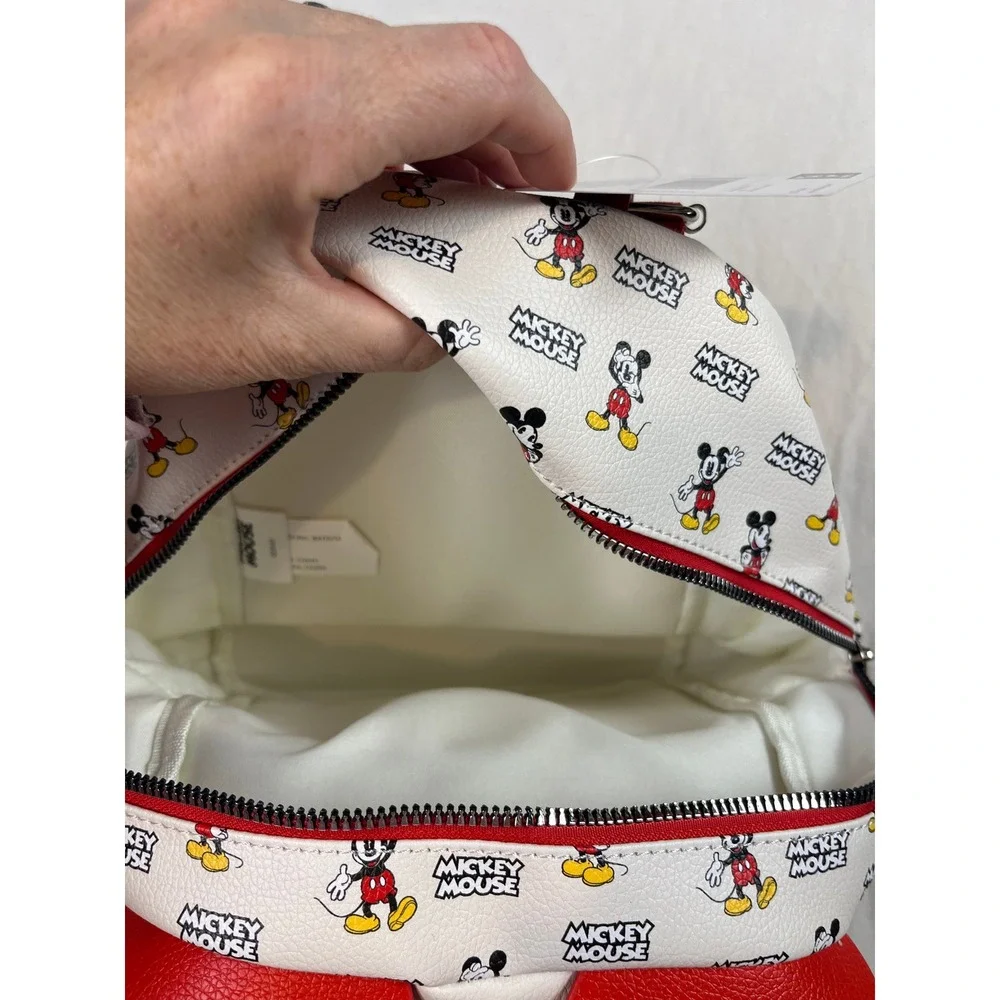 Disney Mickey Mouse Mini Backpack Cream‎ Faux Leather 3D Ears Red Straps NWT
